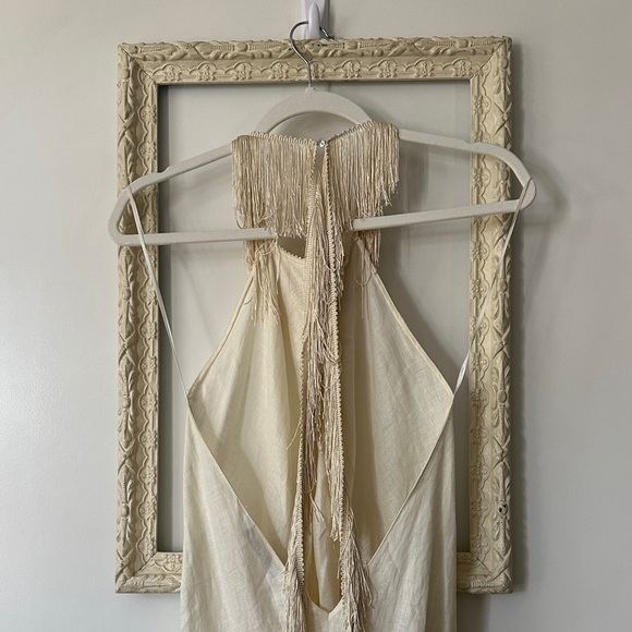 ZARA | Limited Edition Linen Cream Halter Dress with Fringe Boho Goddess - Picture 8 of 16
